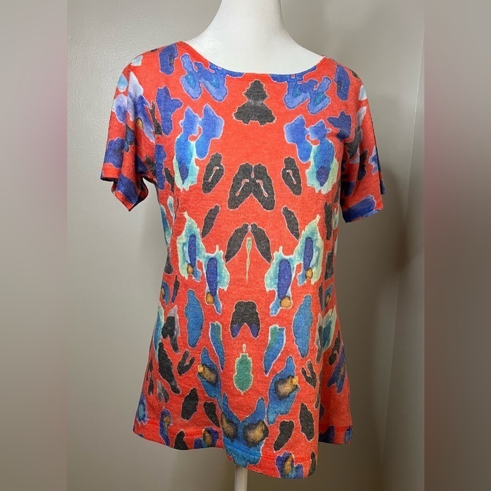 Nally & Millie Abstract Print Short Sleeve Sweater like  Top – Size Small